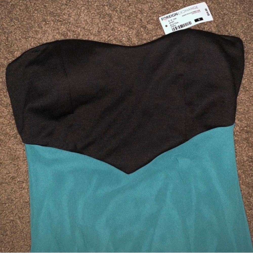 Foreign Exchange Black and Teal Strapless Dress
